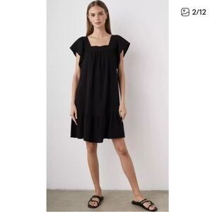 Rails Everdeen black cotton gauze square neck short sleeve mini dress. Large